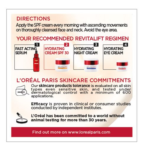 Kasvojenhoito päivävoide Spf 30 Revitalift sivusta pakkauskuva